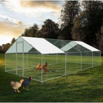 RA-382 Poulailler d'extérieur 3x8x2m, enclos grillagé pour poules, volaille, structure en acier galvanisé 25x0.65mm - Bc-elec