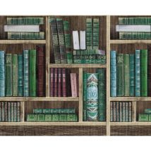 Bücher Tapete Edem 81155BR28 heißgeprägte Vliestapete Bibliothek Bücherregal matt braun smaragd-grün wein-rot grau-blau 10,65 m2