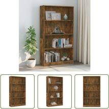 The Living Store Bücherregal 4 Fächer Räuchereiche 80x24x142 cm Holzwerkstoff - Bücherregal - Regal - Holzmöbel - Wohnraumgestaltung - Eichefarben
