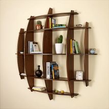 Wandregal aus Holz, Bücherregal mit Nussbaum‐Finish, made in italy, mod. Luna, L150 x P30 x H150