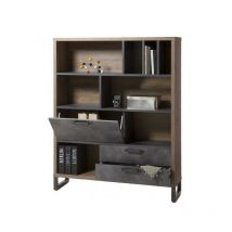 Decor Space - Bücherregal Mit 3 Schubladen Industriellen Stil Grau Und Eiche H 173 Cm