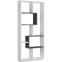 Bücherregal Fremont, Multipositions-Bücherregal mit 8 Fächern, Büroregal, Regal als Raumteiler, cm 80x25h180, Weiß und Oxid