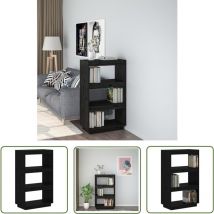 The Living Store Bücherregal/Raumteiler Schwarz 60x35x103 cm Massivholz Kiefer - BucheRegal - Holzmöbel - Kiefernholzmöbel - Raumteiler - Schwarz