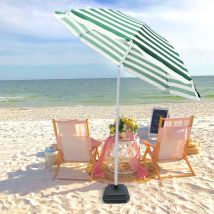 Beach Umbrella Outdoor Patio Tilting Parasol Sun Shade Green-White Strip 1.6m
