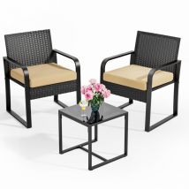 2-Personen Gartenset aus Stahl Gartenmöbel mit Kissen – Sicherheitsglas-Tisch für Terrasse, Garten und Außenbereich Beige - Bealife