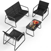 Bealife - 4 Sitz Gartenmöbel Stählerner Tisch und Stühle Gartenset in Textilène Bezug Temperiertem Glastisch Ideal für Patio Garten und andere