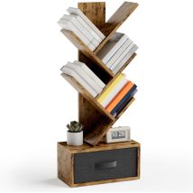 Bealife - 5-stufiges Bücherregal mit Schublade – Aufbewahrungsregal aus Stoff und Holz für Bücher, CDs, Zeitschriften – Braun für Wohnzimmer &