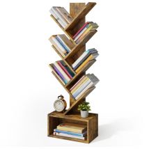 Bibliothèque 7 Niveaux Étagère de Rangement 1 Casier Arbre Livre cd Magazine Salon Chambre Marron - Bealife