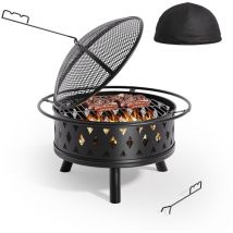 Bealife - Brasero Redondo de 83 cm para Jardín Cáscara de Fuego Cesto de Fuego Protector de Parrilla de Acero y Encendedor de Madera