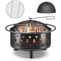 Bealife - Brasero Redondo de Acero para Jardín 76 cm Cáscara de Fuego Cesto de Fuego, Protector de Parrilla de Acero y Encendedor de Madera