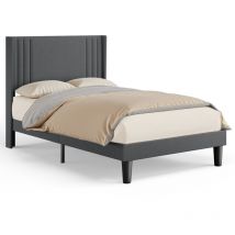Bealife Einfach gepolstertes Kinder- und Jugendbett 120x200 cm mit Staukopfteil – Lattenrostbett aus Leinenstoff in Dunkelgrau
