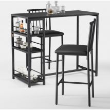 Bealife - Hoher Ess-Standtisch mit 2 Tabourets mit Lehne Küchen- und Esszimmermöbel-Set mit schwarzem Stahlrahmen