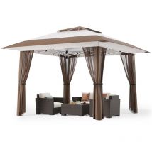 Bealife Klappbare Pavillon 3x3 wasserdicht UV 50+ Außen-Metallpergola Gartenlauben für Camping, Festival, Strand höhenverstellbar insektenabwehr Beige
