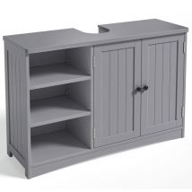 Bealife - Mueble bajo lavabo para baño con 2 puertas, 3 estantes abiertos regulables y base - 90 x 30 x 60 cm