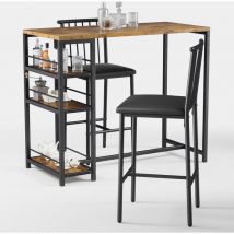 Bealife - Steh-Esstisch mit 2 Tabourets mit Rückenlehne - Küchen- und Esszimmermöbelensemble mit braunem Stahlrahmen