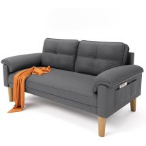 Sofá para 2 personas Bealife Sofá Escandinavo de Tela y Madera con 2 Cojines y 2 Reposabrazos para Salón o Habitación 144 x 77 x 77 cm