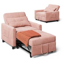 Bealife - Umwandelbarer Sessel Puderrose 1-Platz-Schlafcouch Modularer Liegensessel mit verstellbarem Kissen, Staufunktion und klappbaren Rollen