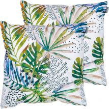 Bean Bag Bazaar - Veeva Coussins d'assise, Lot de 2, 43cm x 43cm, Coussins de Siège, Résistant à l'eau, Coussins d'intérieur et d'extérieur, Palmier