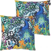 Bean Bag Bazaar - Veeva Coussins d'assise, Lot de 2, 43cm x 43cm, Coussins de Siège, Résistant à l'eau, Coussins d'intérieur et d'extérieur, Paonne