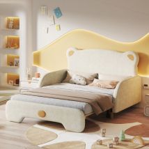 Redom - Bear Letto Matrimoniale, Letto Imbottito, Letto per Bambini, Dormeuse, Letto Estraibile, con Morbidi Bordi Protettivi, con Doghe in Legno,