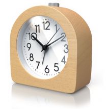 Wecker analog ohne Ticken - halbrund - Holz hell - Retro Design - beleuchtetes Ziffernblatt mit Licht - lautlos - Reisewecker - Weckton - Bearware