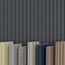 Hexim - beats Lamellen 2,75m mdf Holz Lamellenwand Wandverkleidung Lamellenpaneele Wand Paneele stoßfest:Black Lead, Startlamelle