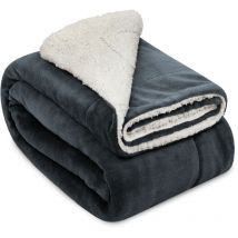 Alina Plaid sherpa Plaid doux xxl 200cm, 150cm, anthracite-blanc - Beautissu