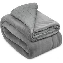 Beautissu Alina Plaid sherpa Plaid doux XXL200cm, 150cm, gris clair
