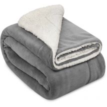 Alina Plaid sherpa Plaid doux xxl 200cm, 150cm, gris clair-blanc - Beautissu