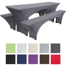 Beautissu - Victoria Nappe pour table de brasserie stretch - Jardin + 2 housses pour bancs Anthrazit, 220x70x70 cm
