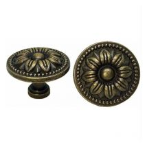 Bebusingoto - 10 pomos vintage de latón para puertas y cajones de armarios, de 35 mm, con diseño floral, para muebles de cocina, aparadores y
