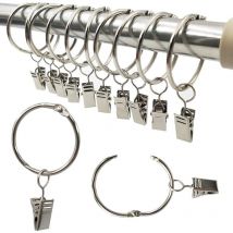 Bebusingoto - Anillos para cortina, 10 piezas con clips, juego de ganchos decorativos de metal para cortinas, 35 mm de diámetro interior, plateados,
