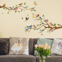 Bebusingoto - Calcomanía de pared de colibrí en rama de árbol, hoja verde y pájaro volador, vinilo autoadhesivo para decoración de pared, ideal para