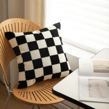 Bebusingoto - Fundas De Cojín Decorativas De Lujo Con Estampado De Cuadros, De Lana Sintética Súper Suave, Para Sofá O Dormitorio (negro, 45 X 45 Cm)