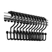 Bebusingoto - Ganchos para cortina de ducha, paquete de 12, anillas dobles deslizantes de metal inoxidable para baño, barra de cortina, ganchos para