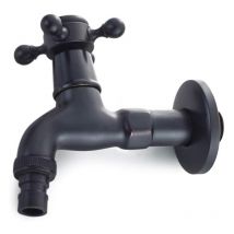 Bebusingoto - Grifo de latón para lavadora con caño para fregadero - Grifo antiguo con manija en cruz para fregona de jardín (negro)