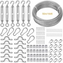 Bebusingoto - Kit de cuerda colgante de acero inoxidable, cable de acero inoxidable recubierto de 50 m/2 mm, con tensor y gancho M5, accesorios de