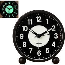 Bebusingoto - Reloj despertador analógico redondo de 10 cm, silencioso, sin tictac, a pilas, con alarma sonora y luz nocturna, ideal para dormitorio,