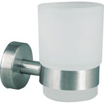 Becher AXIAL aus satiniertem Glas mit Edelstahl-Wandhalter – 60 x 95 x 105 mm – Wandmontage: Kleben oder Schrauben