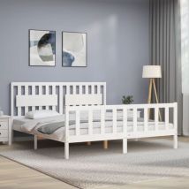 Cadre de lit avec tête de lit blanc Super King Size bois massif