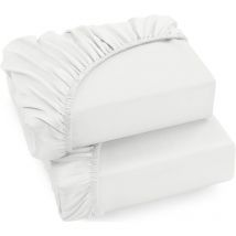 Jalleria - Bedding Lot de 2 Drap Housse - Blanc, 150 x 200 cm - Bonnets 35 cm pour Matelas Épais - Microfibre Brossée