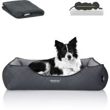 Premium lit orthopédique pour chien wuffi, couverture polaire en bonus:ROCK-FLOW (gris/gris), (xl) ca. 90x80x25cm - Beddog