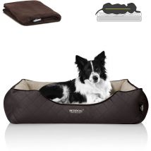 Premium lit orthopédique pour chien wuffi, couverture polaire en bonus:MELANGE (beige/brun), (xl) ca. 90x80x25cm - Beddog