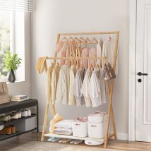 Bedroom Floor Standing Bamboo Double Rod Clothes Rack 100cm W x 44cm D x 155cm H