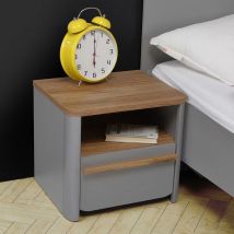 Fwstyle - Bedside Table Cabinet 1 Drawer with Shelf Grey Bedroom Furniture
