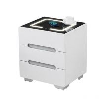Bedside Table, Smart Night Stand with Wireless Charger, 3 Color Touch Control led Light, White-2