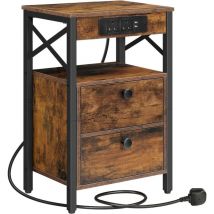 Bedside Table with Charging Station, Side Table with 2 usb Ports and 2 ac Outlets, Bed Side Table with 2 Flip-Down Compartments, Sofa End Table, for