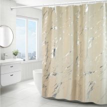 Linghhang - Beige) Simple Silver Marbled Shower Curtain - 180x180cm,, Rideau de douche en polyester lavable en machine avec ourlet inférieur lesté et