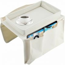 Sofa Armrest Hanging tv Remote Control Organizer Sofa Storage Bag with Cup Holder Tray Sofa Storage Tray (Beige)