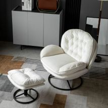 Beige Swivel Chair with Foot Stool Leisure Sofa Chair and Footstool Lounger Sofa Lazy Chair